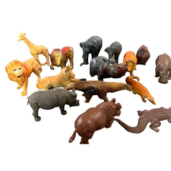 Vtg Safari Animals Cake Toppers Plastic Toys Hippo Lion Elephant Giraffe Ant Eat - Picture 3 of 7